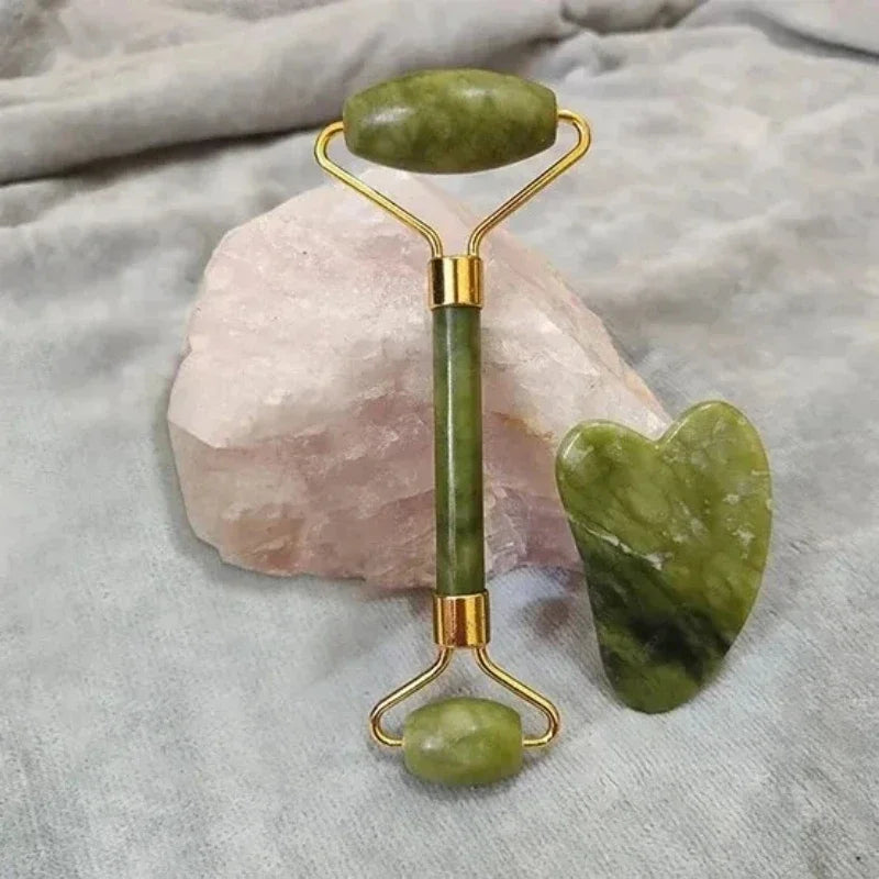 Natural Jade Face Roller | Gua Sha Set |Soothe, Sculpt, and Glow Naturally - Skin Deep Secrets 